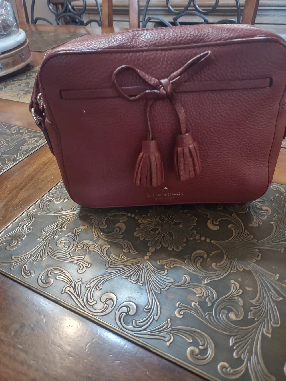 Kate Spade Pebbled Leather Crossbody Bag in Burgundy